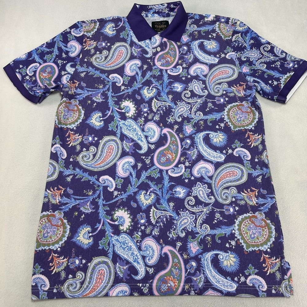 VERSE 9 Polo Shirt Mens 3XL Purple Paisley Print Short Sleeve Collared Casual